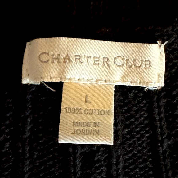 CHARTER CLUB Navy 3/4 sleeve Cable Knit Sweater Boatneck wide collar Sz L Excel - Picture 5 of 5